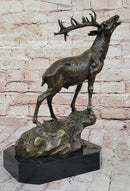 Chalet Lodge Art Elk Stag Buck Deer Hunter Bronze Marble Base