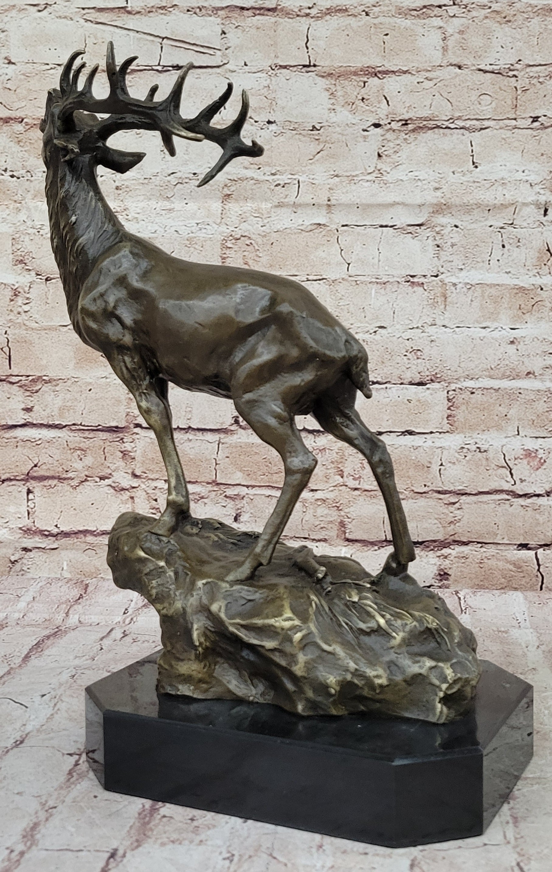 Chalet Lodge Art Elk Stag Buck Deer Hunter Bronze Marble Base
