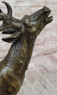 Chalet Lodge Art Elk Stag Buck Deer Hunter Bronze Marble Base