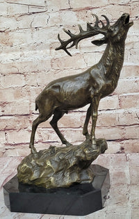 Chalet Lodge Art Elk Stag Buck Deer Hunter Bronze Marble Base