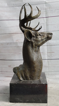 Elk Deer Reindeer Head Bronze Bust on Marble Base