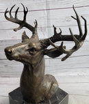 Elk Deer Reindeer Head Bronze Bust on Marble Base