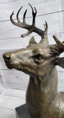 Elk Deer Reindeer Head Bronze Bust on Marble Base