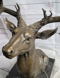 Elk Deer Reindeer Head Bronze Bust on Marble Base