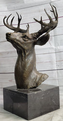 Elk Deer Reindeer Head Bronze Bust on Marble Base