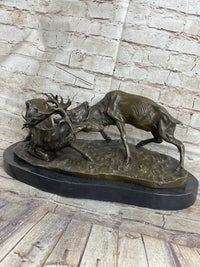 Jules Mene Stags Reindeer Elk Confrontation Bronze Marble Base