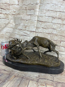 Jules Mene Stags Reindeer Elk Confrontation Bronze Marble Base