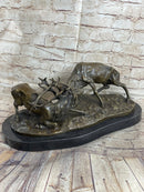 Jules Mene Stags Reindeer Elk Confrontation Bronze Marble Base