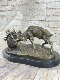 Jules Mene Stags Reindeer Elk Confrontation Bronze Marble Base