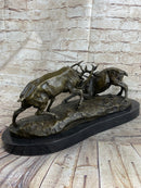 Jules Mene Stags Reindeer Elk Confrontation Bronze Marble Base