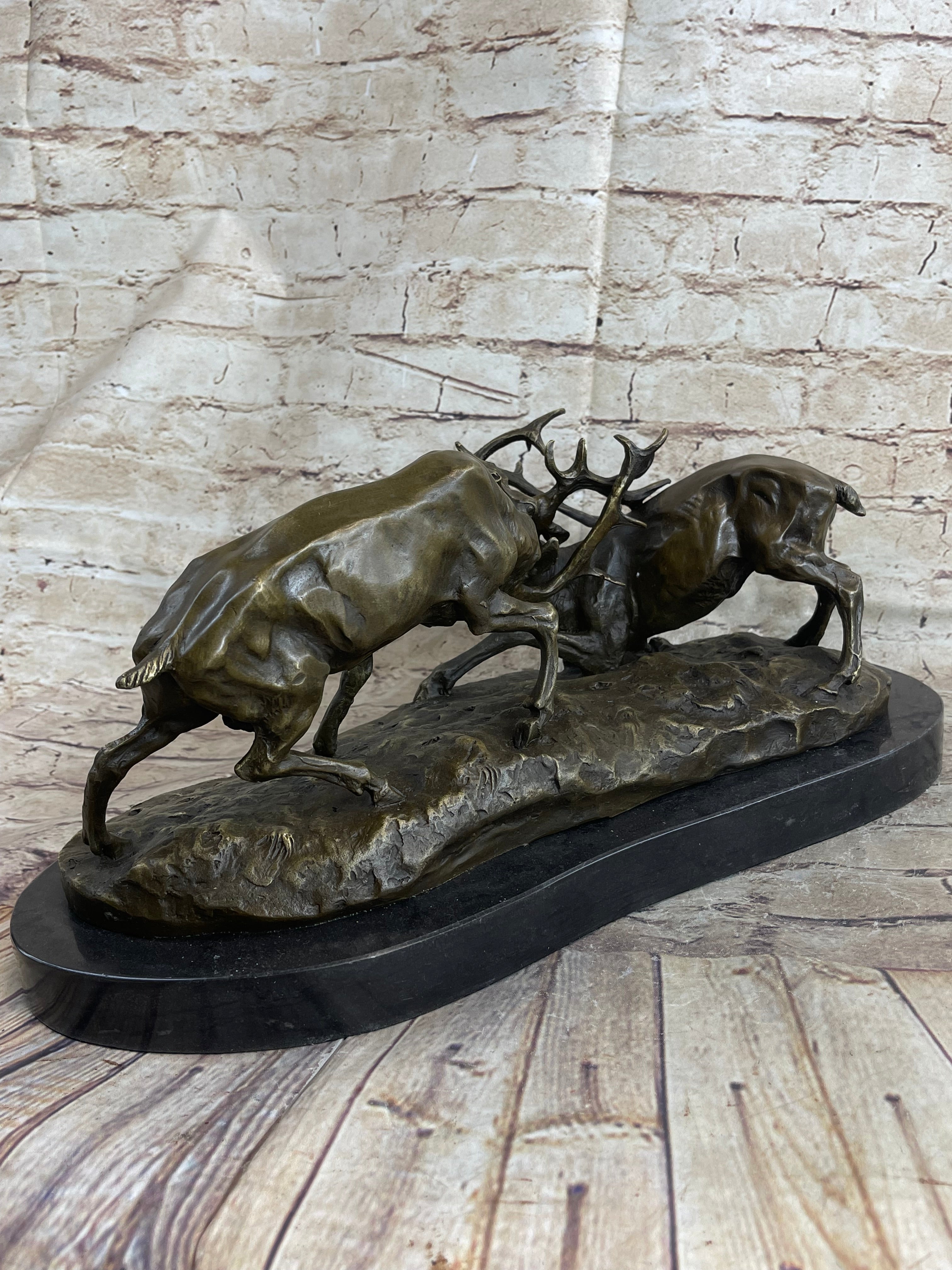 Jules Mene Stags Reindeer Elk Confrontation Bronze Marble Base