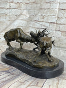 Jules Mene Stags Reindeer Elk Confrontation Bronze Marble Base