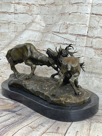 Jules Mene Stags Reindeer Elk Confrontation Bronze Marble Base