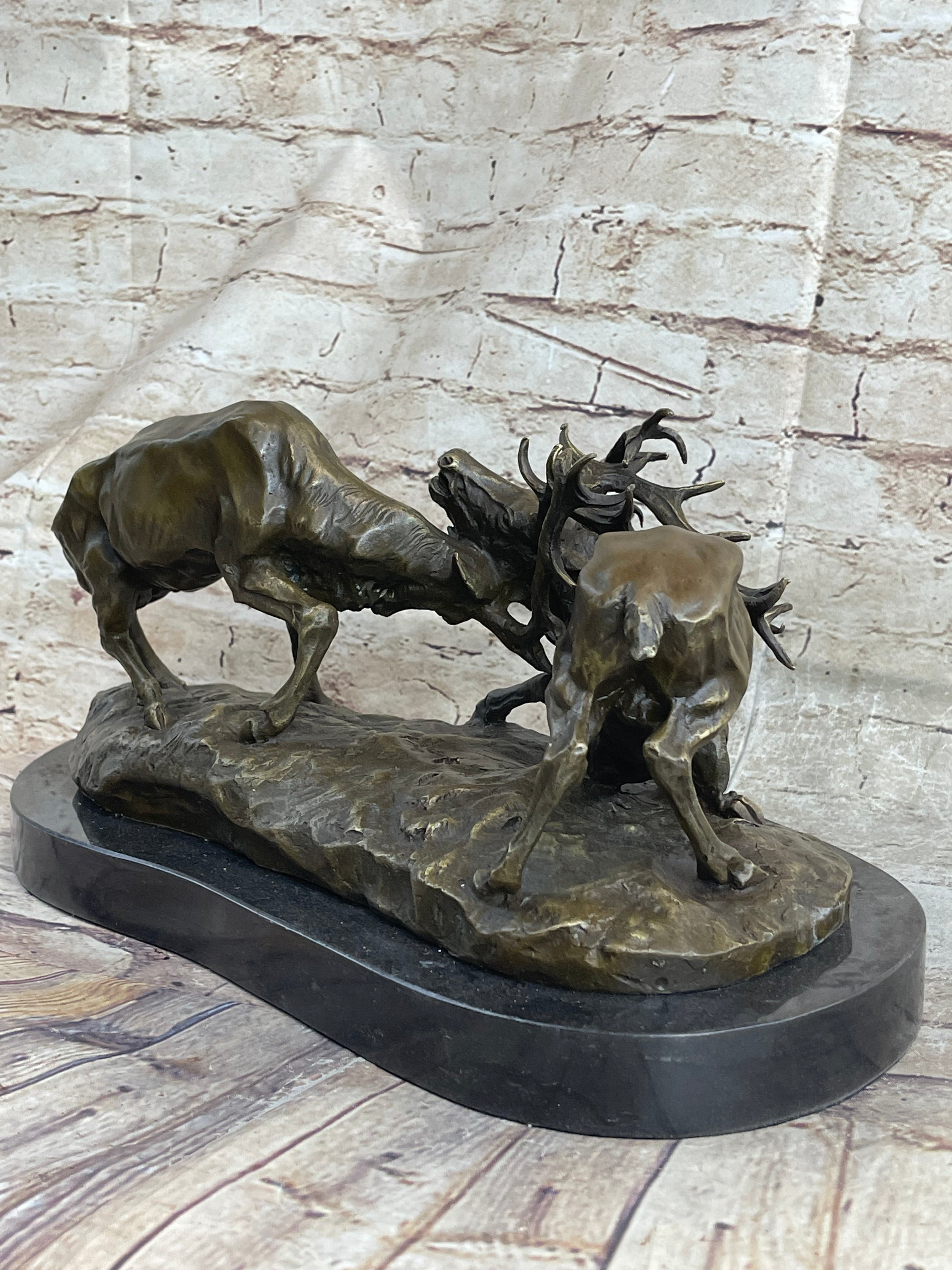 Jules Mene Stags Reindeer Elk Confrontation Bronze Marble Base