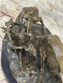 Jules Mene Stags Reindeer Elk Confrontation Bronze Marble Base
