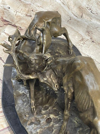 Jules Mene Stags Reindeer Elk Confrontation Bronze Marble Base