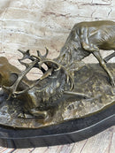 Jules Mene Stags Reindeer Elk Confrontation Bronze Marble Base