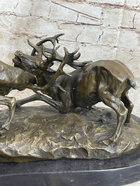 Jules Mene Stags Reindeer Elk Confrontation Bronze Marble Base