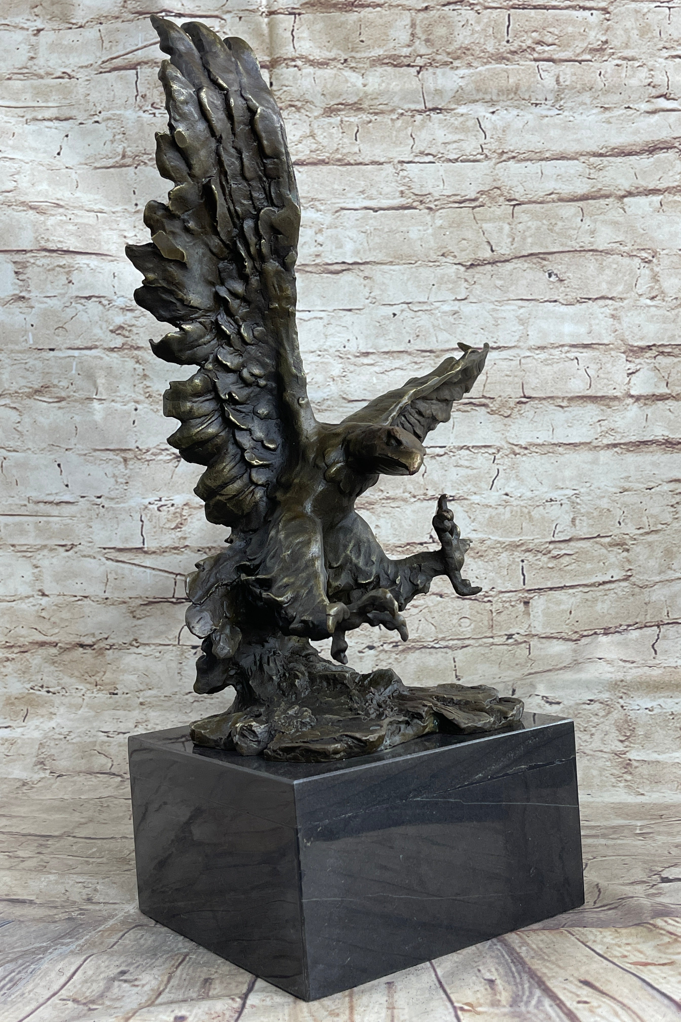 Eagle Landing with Outstretched Talons Bronze Sculpture