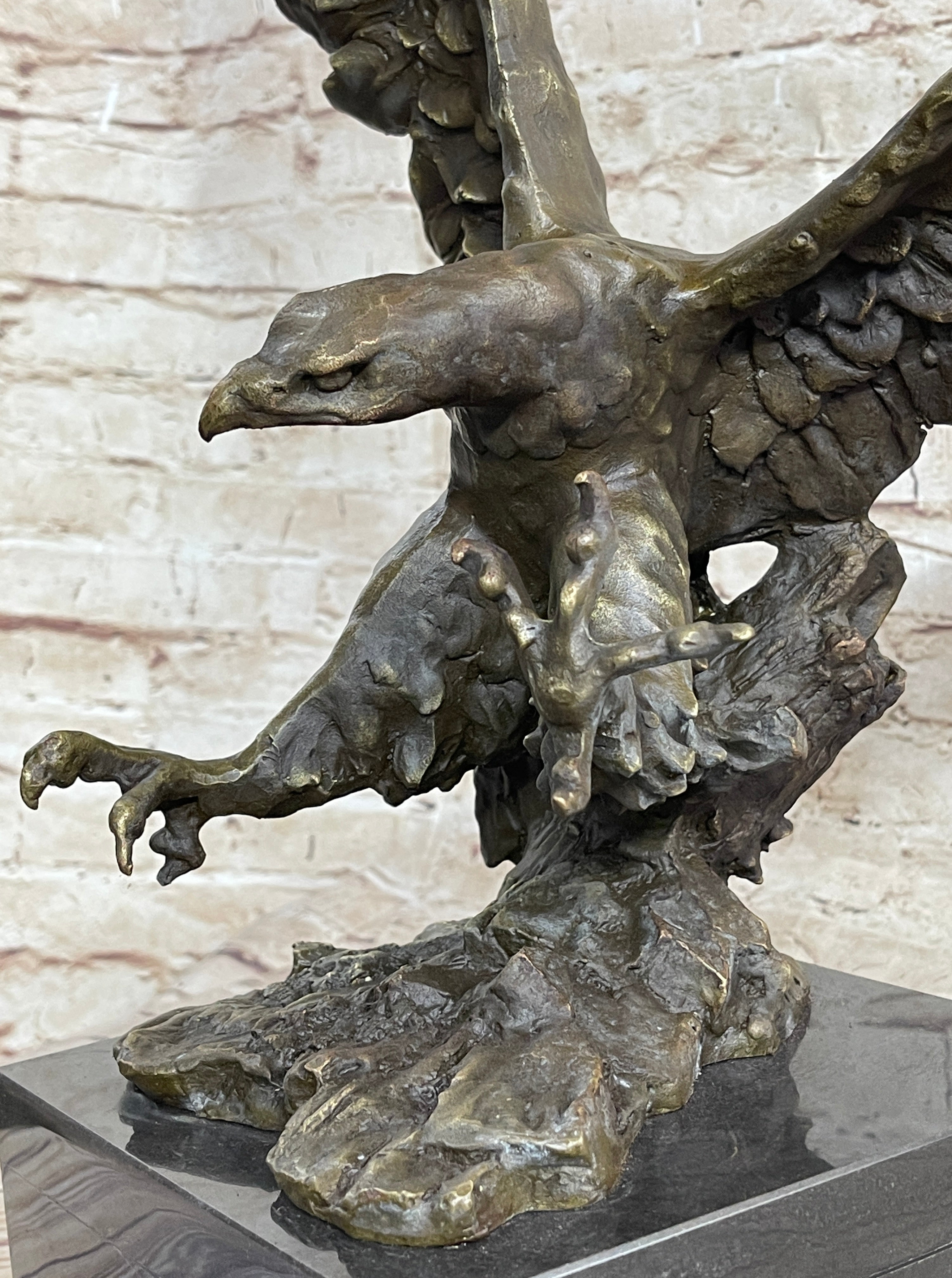 Eagle Landing with Outstretched Talons Bronze Sculpture