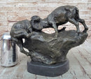 Two Rams Butting Heads Bronze Sculpture Signed Art on Marble
