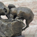 Two Rams Butting Heads Bronze Sculpture Signed Art on Marble