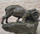 Two Rams Butting Heads Bronze Sculpture Signed Art on Marble