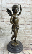 Nude Cupid w/ Bow & Arrow Sculpture Marble Base by Moreau