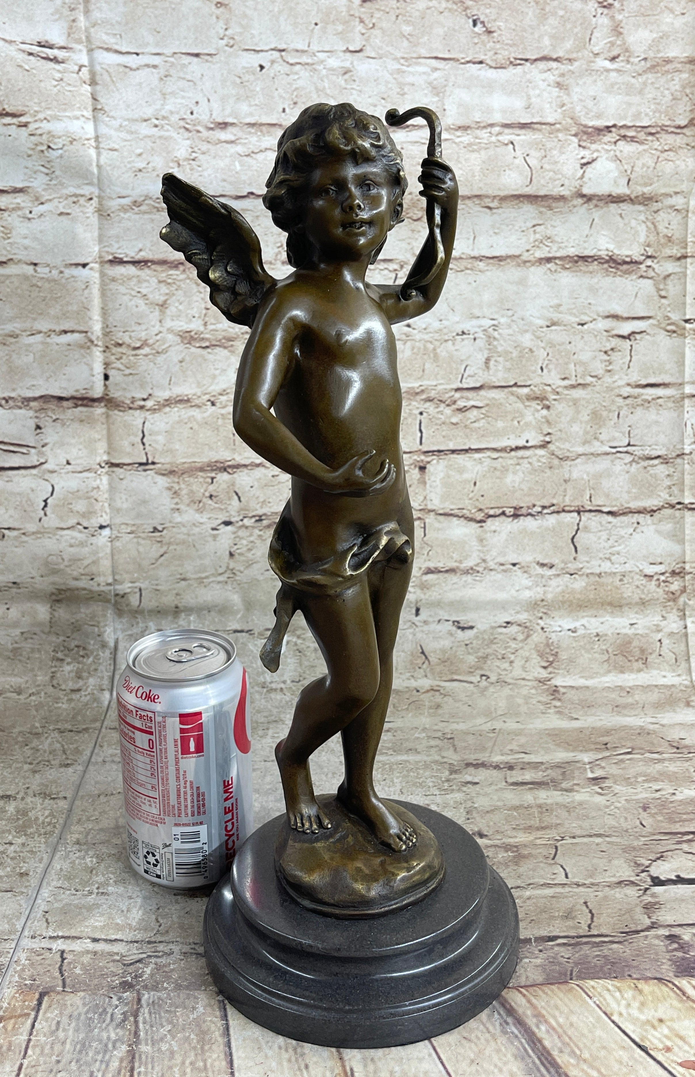 Nude Cupid w/ Bow & Arrow Sculpture Marble Base by Moreau