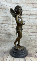 Nude Cupid w/ Bow & Arrow Sculpture Marble Base by Moreau