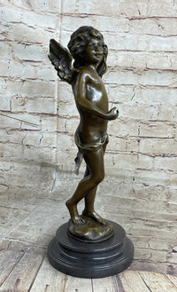 Nude Cupid w/ Bow & Arrow Sculpture Marble Base by Moreau