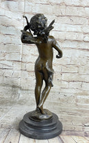 Nude Cupid w/ Bow & Arrow Sculpture Marble Base by Moreau