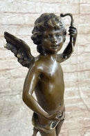 Nude Cupid w/ Bow & Arrow Sculpture Marble Base by Moreau