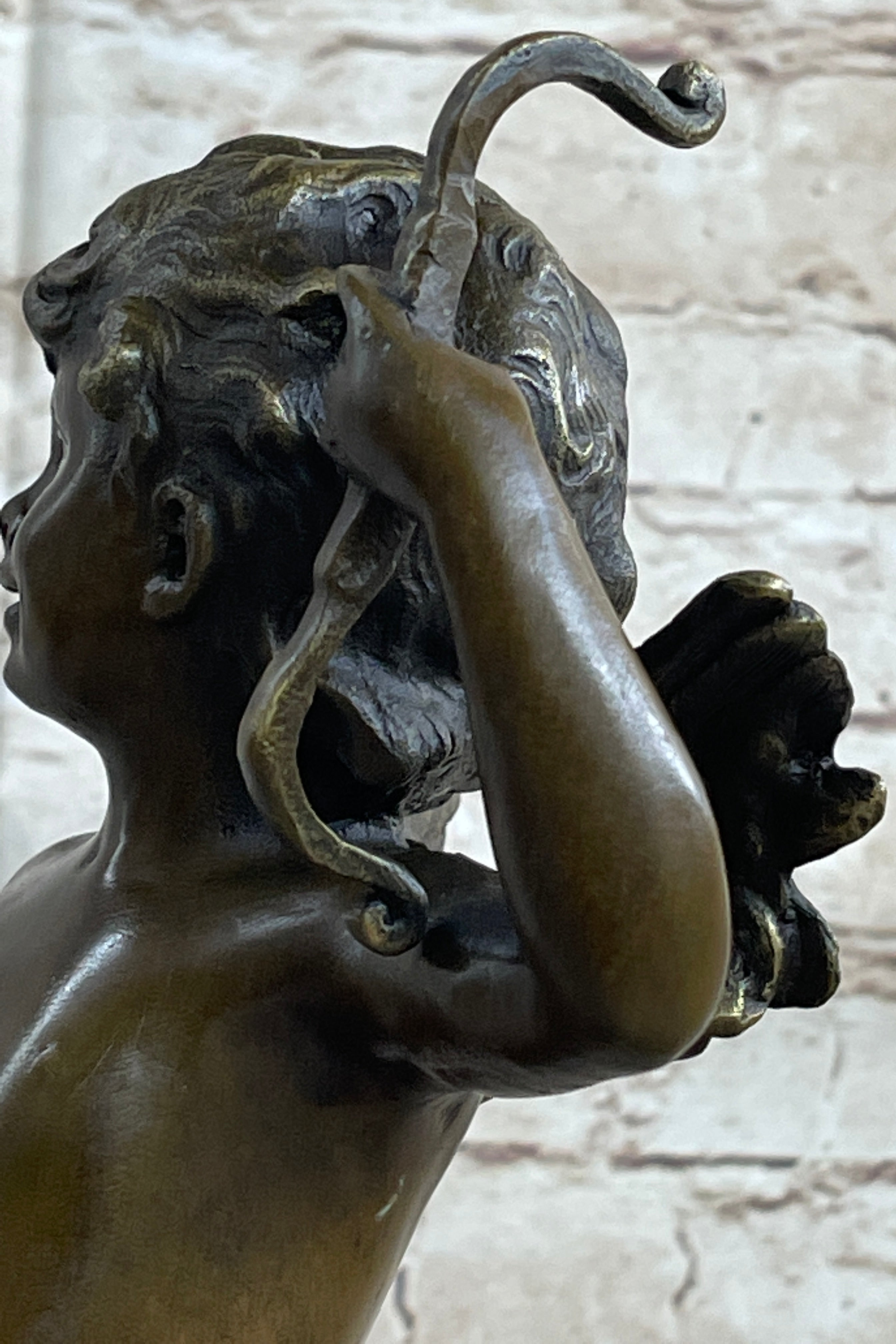 Nude Cupid w/ Bow & Arrow Sculpture Marble Base by Moreau