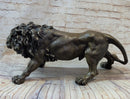 Roaring Guardian Lion Bronze Metal Sculpture Signed Art