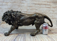 Roaring Guardian Lion Bronze Metal Sculpture Signed Art