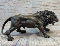 Roaring Guardian Lion Bronze Metal Sculpture Signed Art