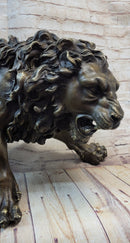 Roaring Guardian Lion Bronze Metal Sculpture Signed Art
