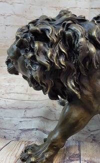 Roaring Guardian Lion Bronze Metal Sculpture Signed Art