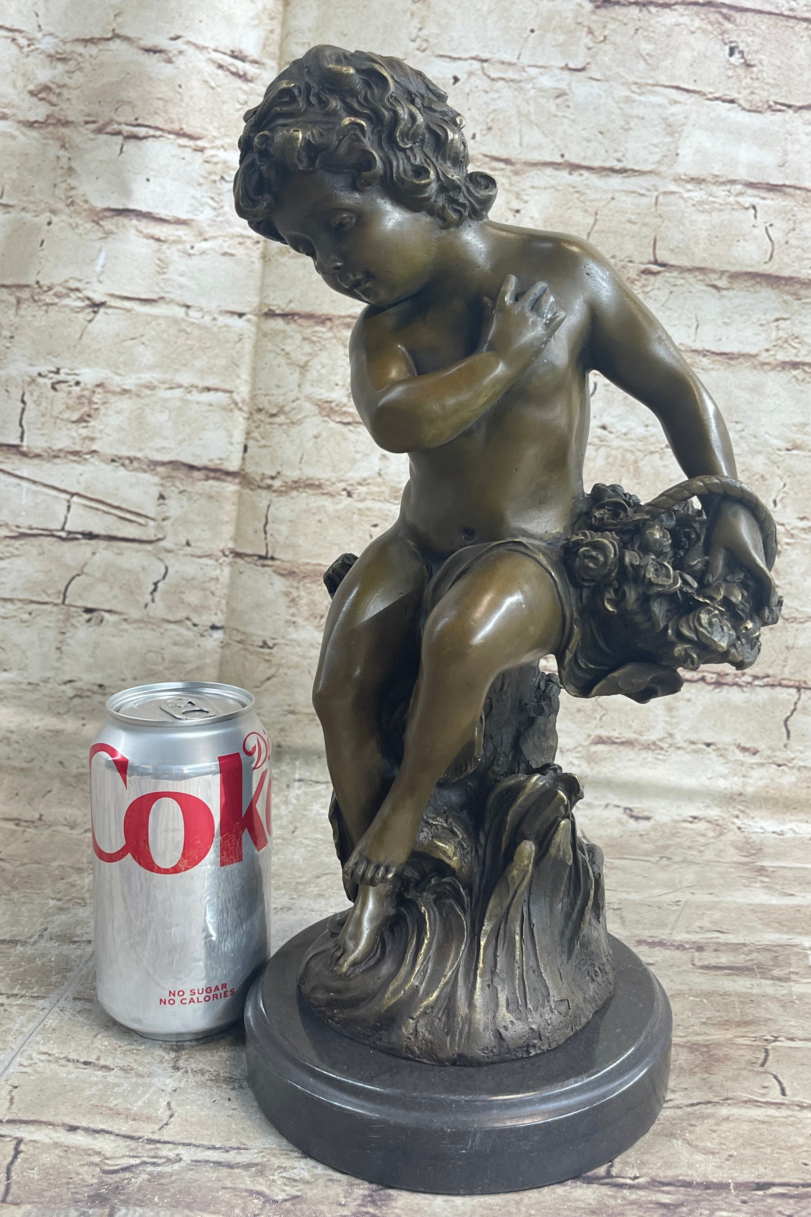 Young Boy Child Bronze Metal Sculpture Vintage Moreau Marble Base