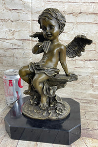 Cherub Angel Playing Pan Flute Bronze Sculpture