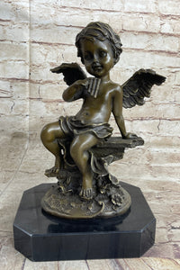 Cherub Angel Playing Pan Flute Bronze Sculpture