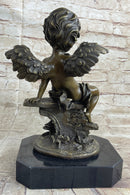 Cherub Angel Playing Pan Flute Bronze Sculpture