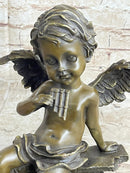 Cherub Angel Playing Pan Flute Bronze Sculpture
