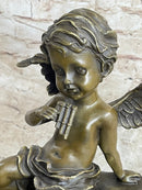 Cherub Angel Playing Pan Flute Bronze Sculpture