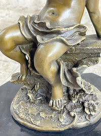 Cherub Angel Playing Pan Flute Bronze Sculpture