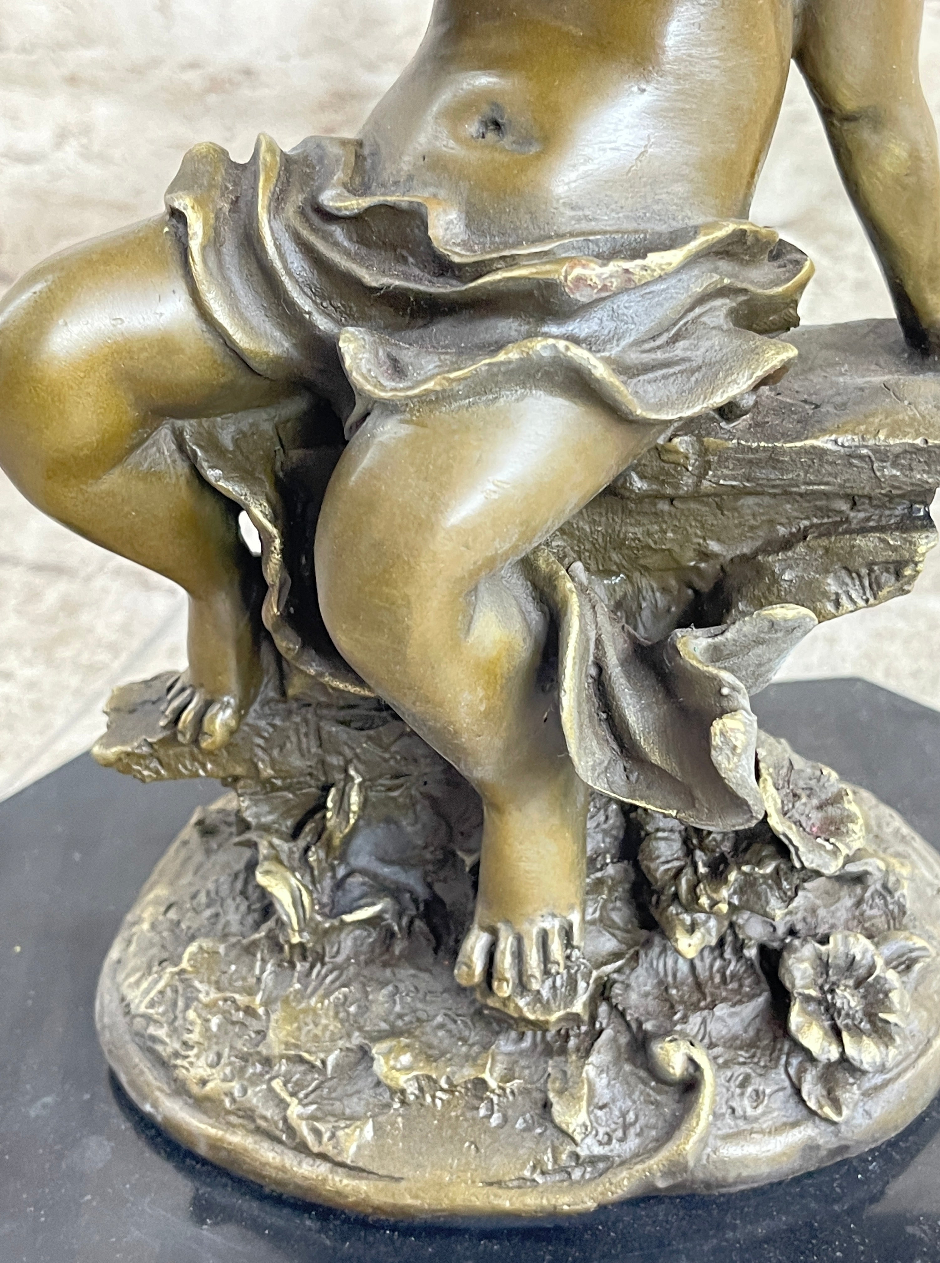 Cherub Angel Playing Pan Flute Bronze Sculpture