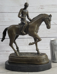 Signed Bronze Horse and Jockey Polo Academy Racing Sculpture