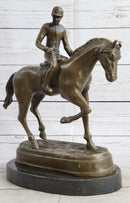 Signed Bronze Horse and Jockey Polo Academy Racing Sculpture