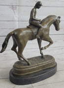 Signed Bronze Horse and Jockey Polo Academy Racing Sculpture
